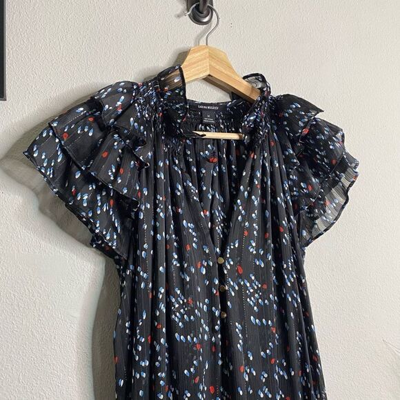 Sabina Musayev Dress Gwen Maxi Flutter Sleeve Black Dotted Maxi‎ Size M - Picture 3 of 13